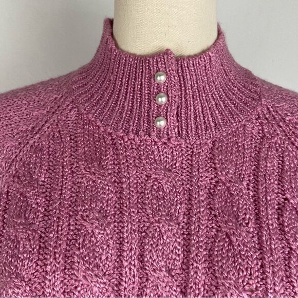 Pink Cable Knit Mock Neck Sweater CoastalGrandma Cottagecore Soft Girl Y2K Large - Picture 10 of 11